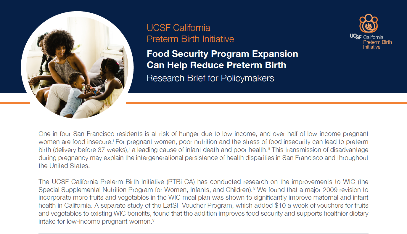 Food security and preterm birth policy brief