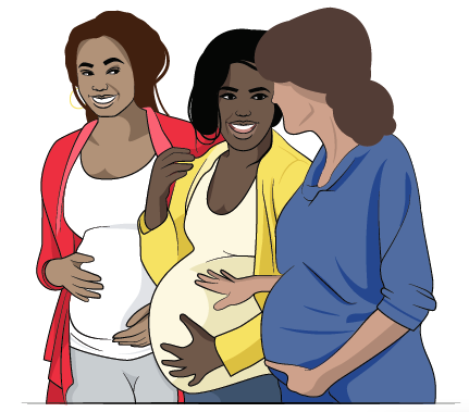 pregnant women laughing and smiling together